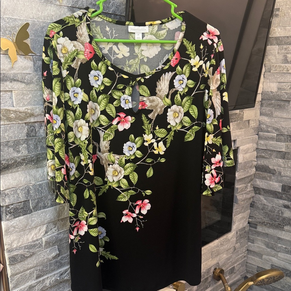Charter Club Black Floral Top